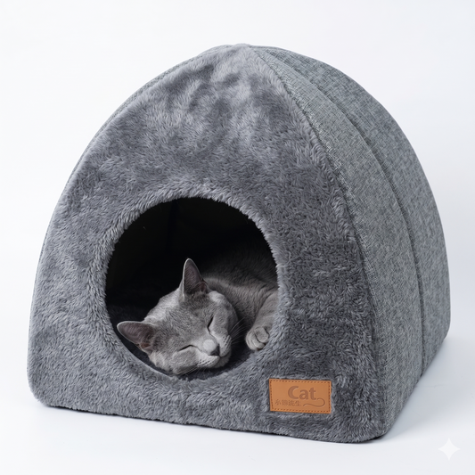 Cozy Triangular Cat Bed House – Enclosed Private Pet Nest for Anxiety Relief & Deep Sleep