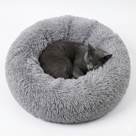 Calming Donut Cat & Dog Bed – Ultra-Soft Long Plush Round Sofa with Orthopedic Support