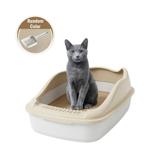 Semi-Closed High-Sided Cat Litter Box with Scoop – Splash-Proof Odor Control Tray in 2 Sizes