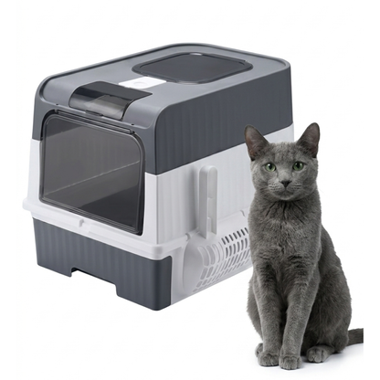 Space-Saving Foldable Pet Litter Box – Totally Closed Odor Control Sandbox for Large Cats