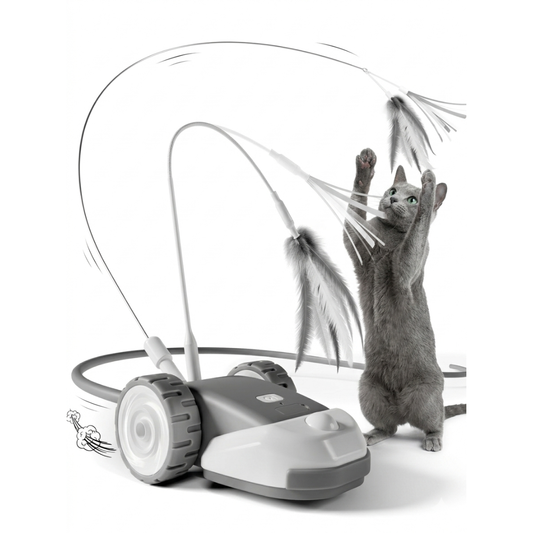3-in-1 Interactive Robotic Mouse Cat Toy  – 2-Speed Self Play with 2pcs Hanging Feather String Ribbon and Wiggly Silicone Mice Tail