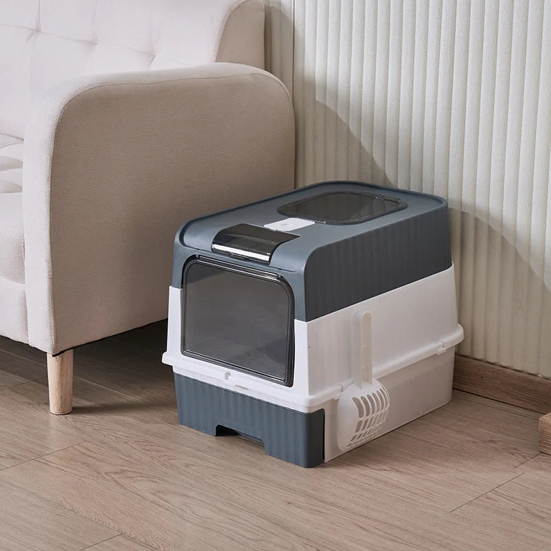 Space-Saving Foldable Pet Litter Box – Totally Closed Odor Control Sandbox for Large Cats
