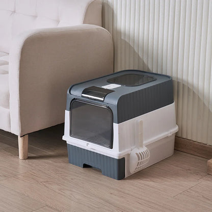Space-Saving Foldable Pet Litter Box – Totally Closed Odor Control Sandbox for Large Cats