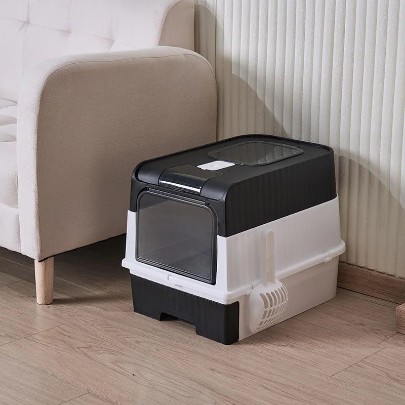 Space-Saving Foldable Pet Litter Box – Totally Closed Odor Control Sandbox for Large Cats