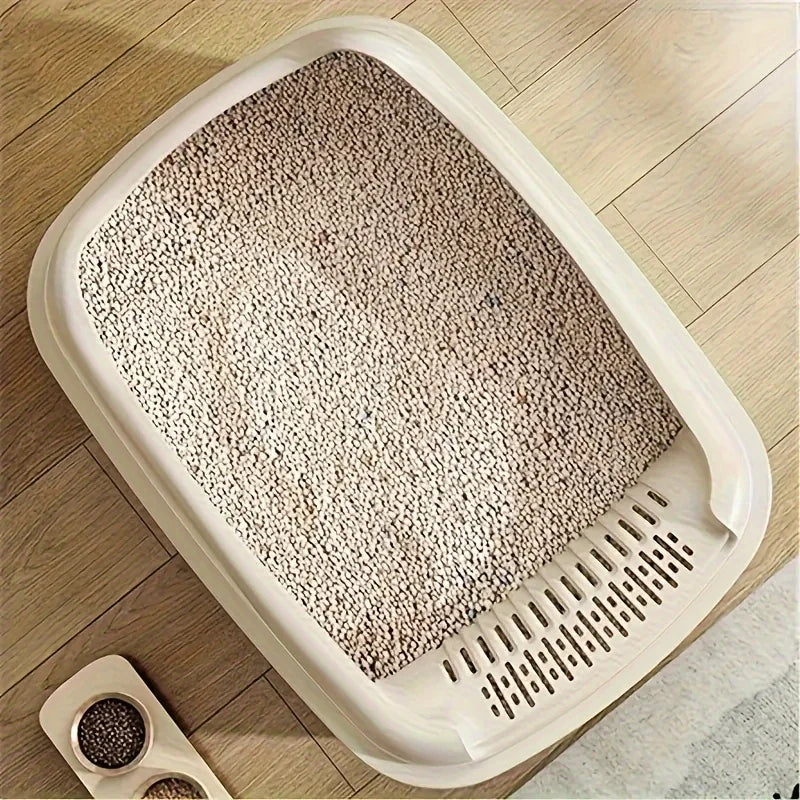 Semi-Closed High-Sided Cat Litter Box with Scoop – Splash-Proof Odor Control Tray in 2 Sizes