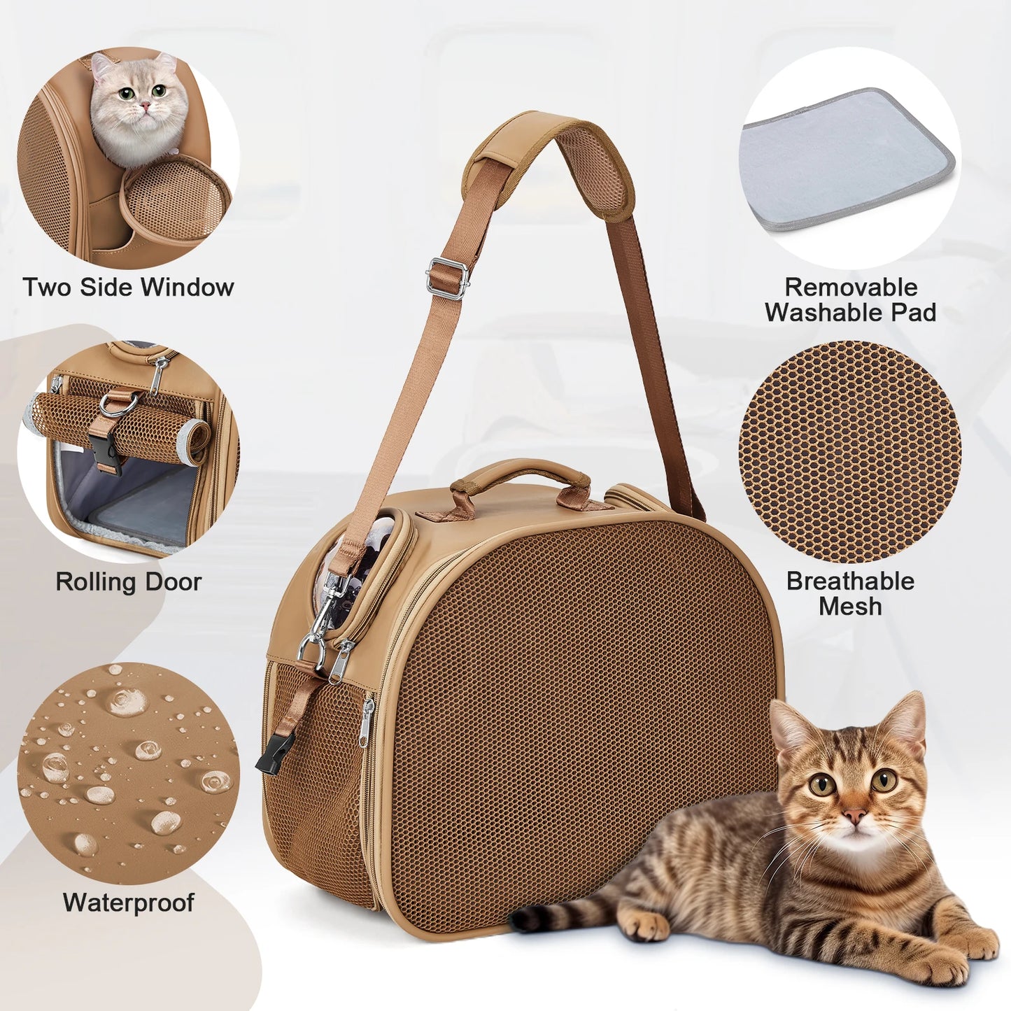 Lightweight Hands-Free Pet Travel Backpack – 2-Way View Windows & Waterproof Design for Cats up to 13lbs