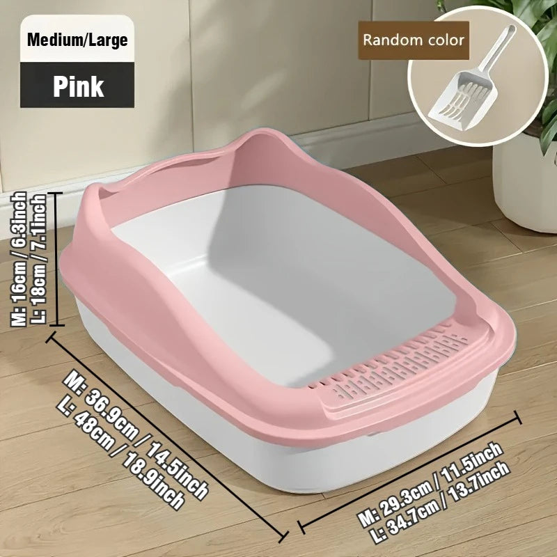 Semi-Closed High-Sided Cat Litter Box with Scoop – Splash-Proof Odor Control Tray in 2 Sizes