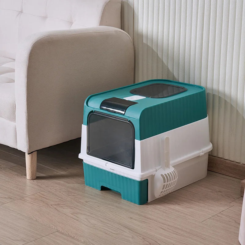 Space-Saving Foldable Pet Litter Box – Totally Closed Odor Control Sandbox for Large Cats