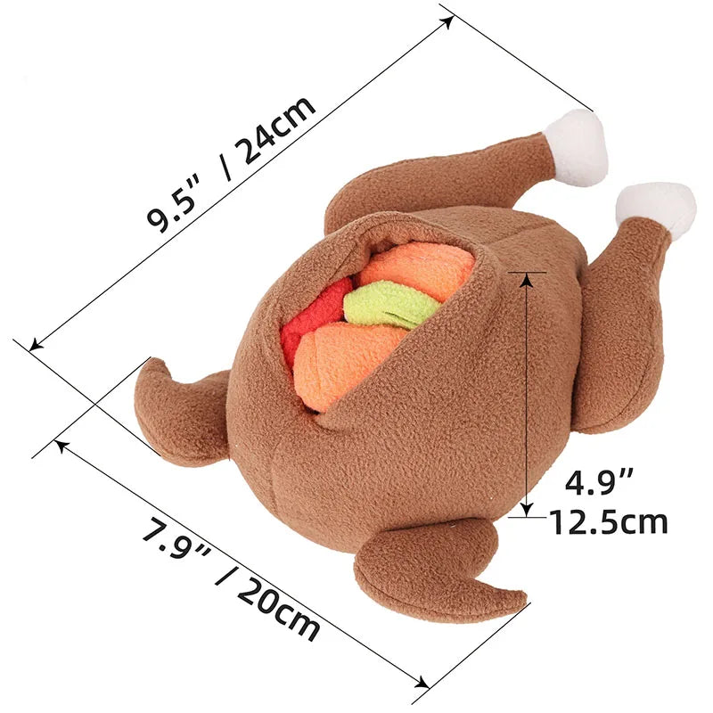 Interactive Turkey Snuffle Dog Toy – Plush IQ Training Puzzle with Squeakers & Food Hiding Compartments