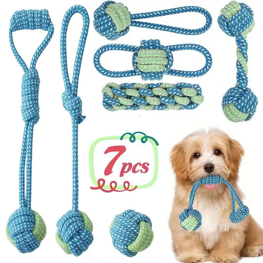 7-Piece Dog Rope Toy Set – Durable Cotton Knot Chews for Puppies and Aggressive Chewers