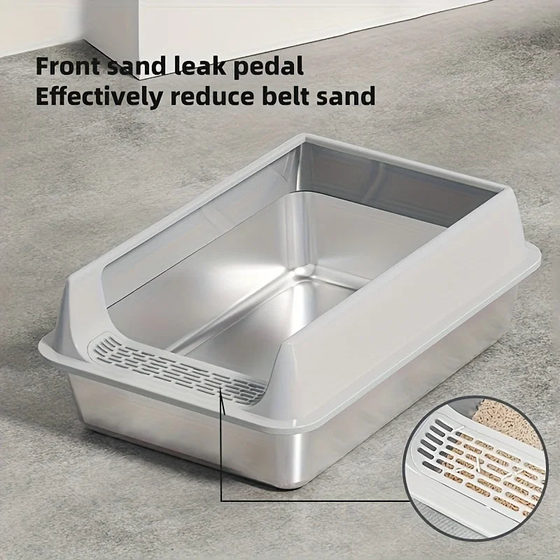 Stainless Steel Pet Toilet – Leak-Proof Metal Litter Tray with Removable Splash Guard