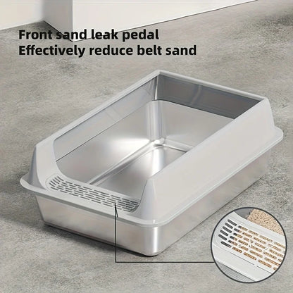 Stainless Steel Pet Toilet – Leak-Proof Metal Litter Tray with Removable Splash Guard