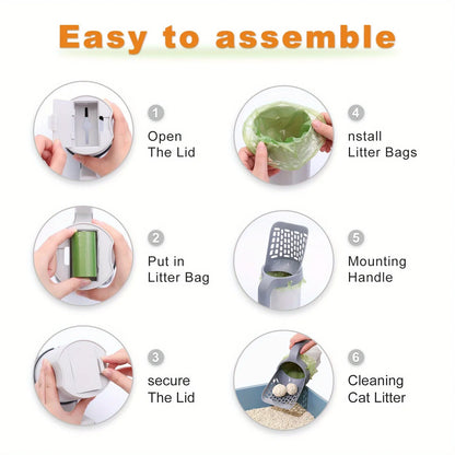 Integrated Cat Litter Scoop with Trash Can – All-in-One Waste Shovel & Bin System for Easy Cleanup