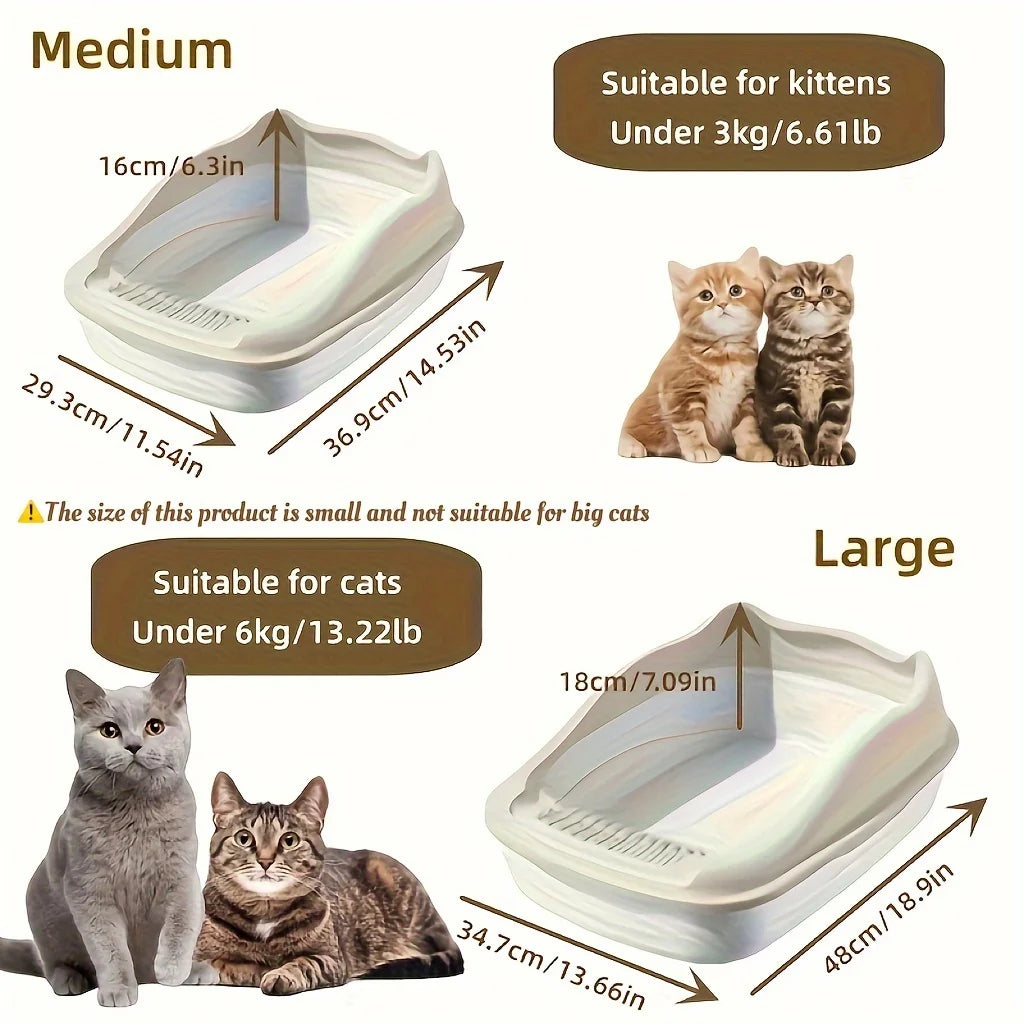 Semi-Closed High-Sided Cat Litter Box with Scoop – Splash-Proof Odor Control Tray in 2 Sizes