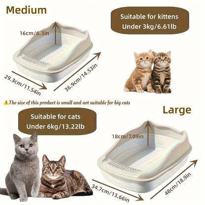 Semi-Closed High-Sided Cat Litter Box with Scoop – Splash-Proof Odor Control Tray in 2 Sizes