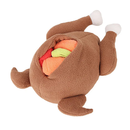 Interactive Turkey Snuffle Dog Toy – Plush IQ Training Puzzle with Squeakers & Food Hiding Compartments