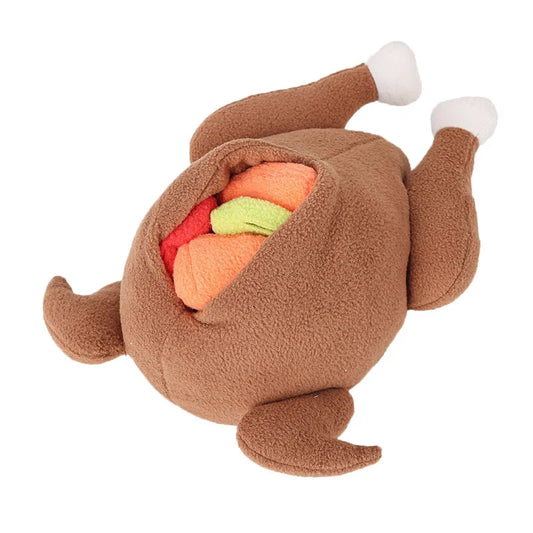 Interactive Turkey Snuffle Dog Toy – Plush IQ Training Puzzle with Squeakers & Food Hiding Compartments