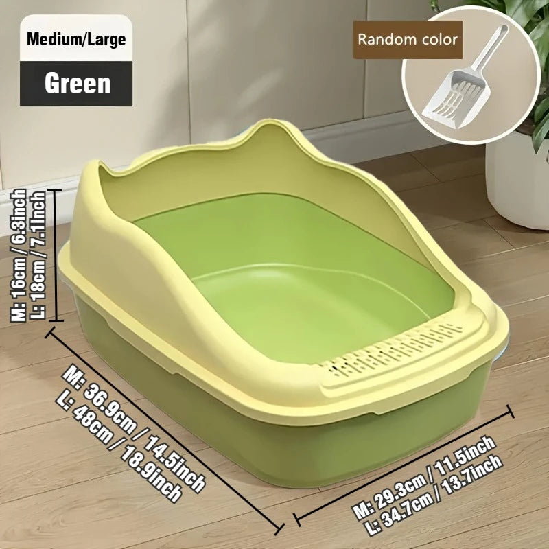 Semi-Closed High-Sided Cat Litter Box with Scoop – Splash-Proof Odor Control Tray in 2 Sizes