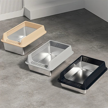 Stainless Steel Pet Toilet – Leak-Proof Metal Litter Tray with Removable Splash Guard