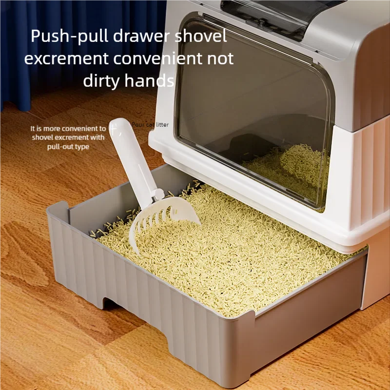 Space-Saving Foldable Pet Litter Box – Totally Closed Odor Control Sandbox for Large Cats