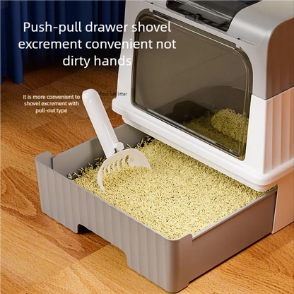 Space-Saving Foldable Pet Litter Box – Totally Closed Odor Control Sandbox for Large Cats
