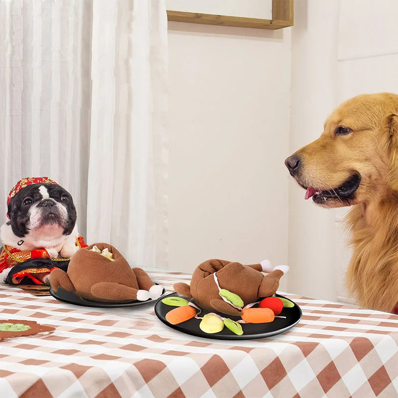 Interactive Turkey Snuffle Dog Toy – Plush IQ Training Puzzle with Squeakers & Food Hiding Compartments