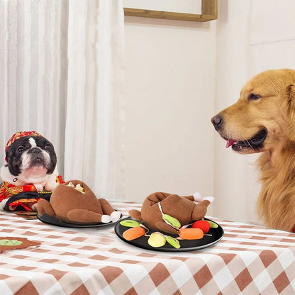 Interactive Turkey Snuffle Dog Toy – Plush IQ Training Puzzle with Squeakers & Food Hiding Compartments
