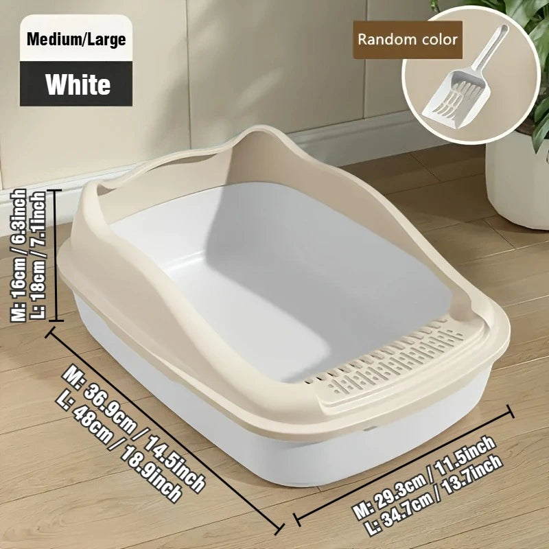 Semi-Closed High-Sided Cat Litter Box with Scoop – Splash-Proof Odor Control Tray in 2 Sizes