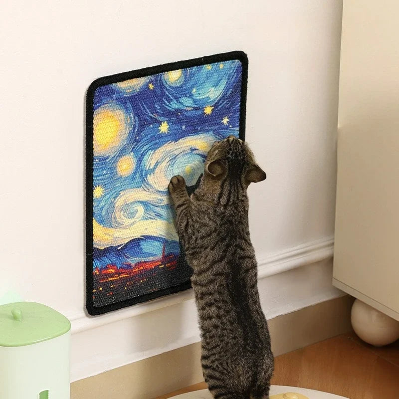 Wall-Mounted "Oil Painting" Cat Scratcher – Natural Sisal Scratch Mat for Indoor Cats & Furniture Protection