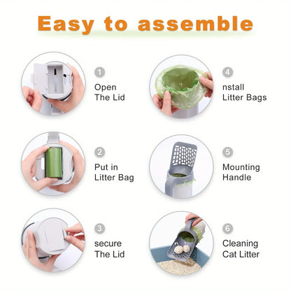 Integrated Cat Litter Scoop with Trash Can – All-in-One Waste Shovel & Bin System for Easy Cleanup