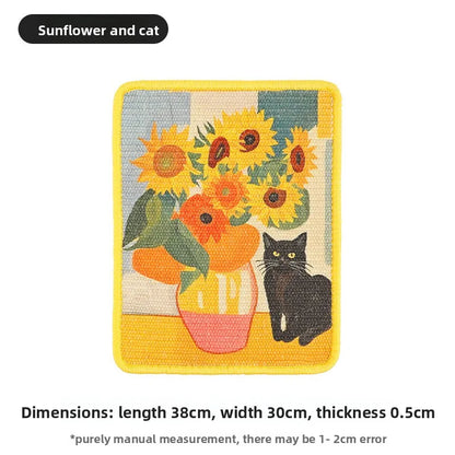 Wall-Mounted "Oil Painting" Cat Scratcher – Natural Sisal Scratch Mat for Indoor Cats & Furniture Protection