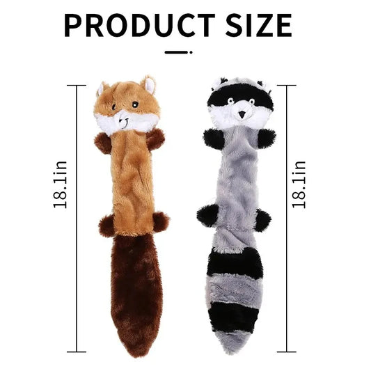 Stuffing-Free Squeaky Dog Toy, Fox, Raccoon, Squirrel – Mess-Free Plush Chew Toy for Small, Medium & Large Breeds