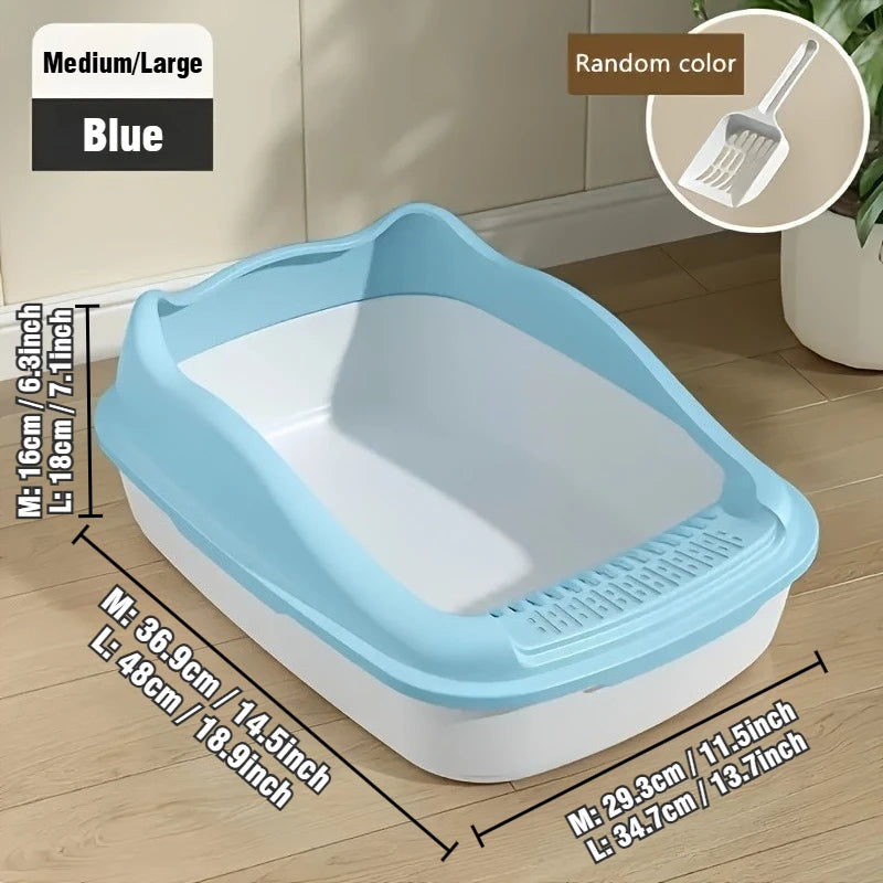 Semi-Closed High-Sided Cat Litter Box with Scoop – Splash-Proof Odor Control Tray in 2 Sizes