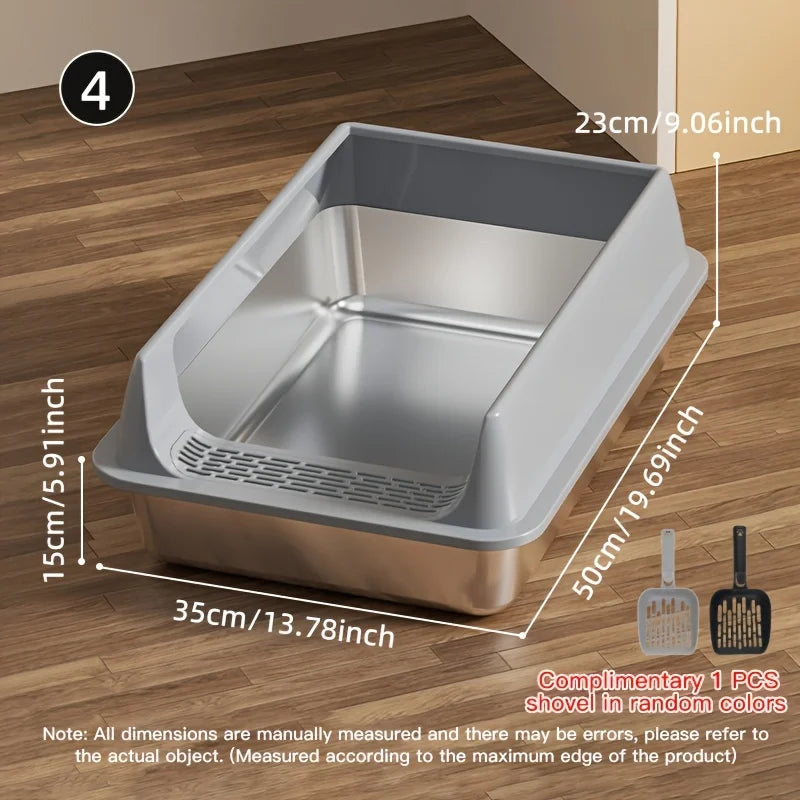 Stainless Steel Pet Toilet – Leak-Proof Metal Litter Tray with Removable Splash Guard