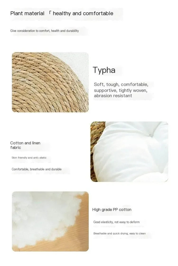 Vine-Woven Cat Bed – All-Season Natural Grass Nest with Detachable Washable Cushion