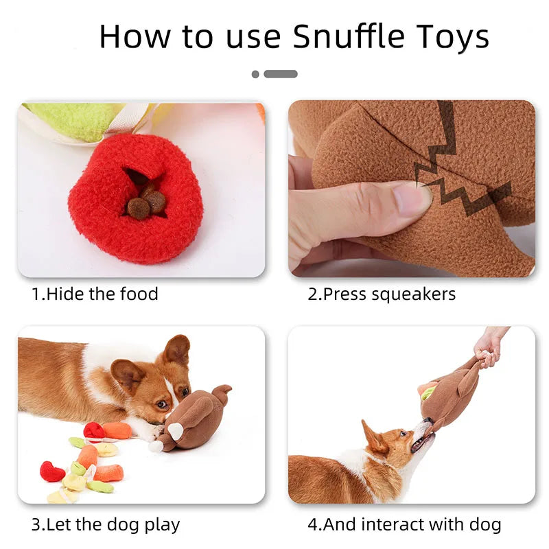 Interactive Turkey Snuffle Dog Toy – Plush IQ Training Puzzle with Squeakers & Food Hiding Compartments