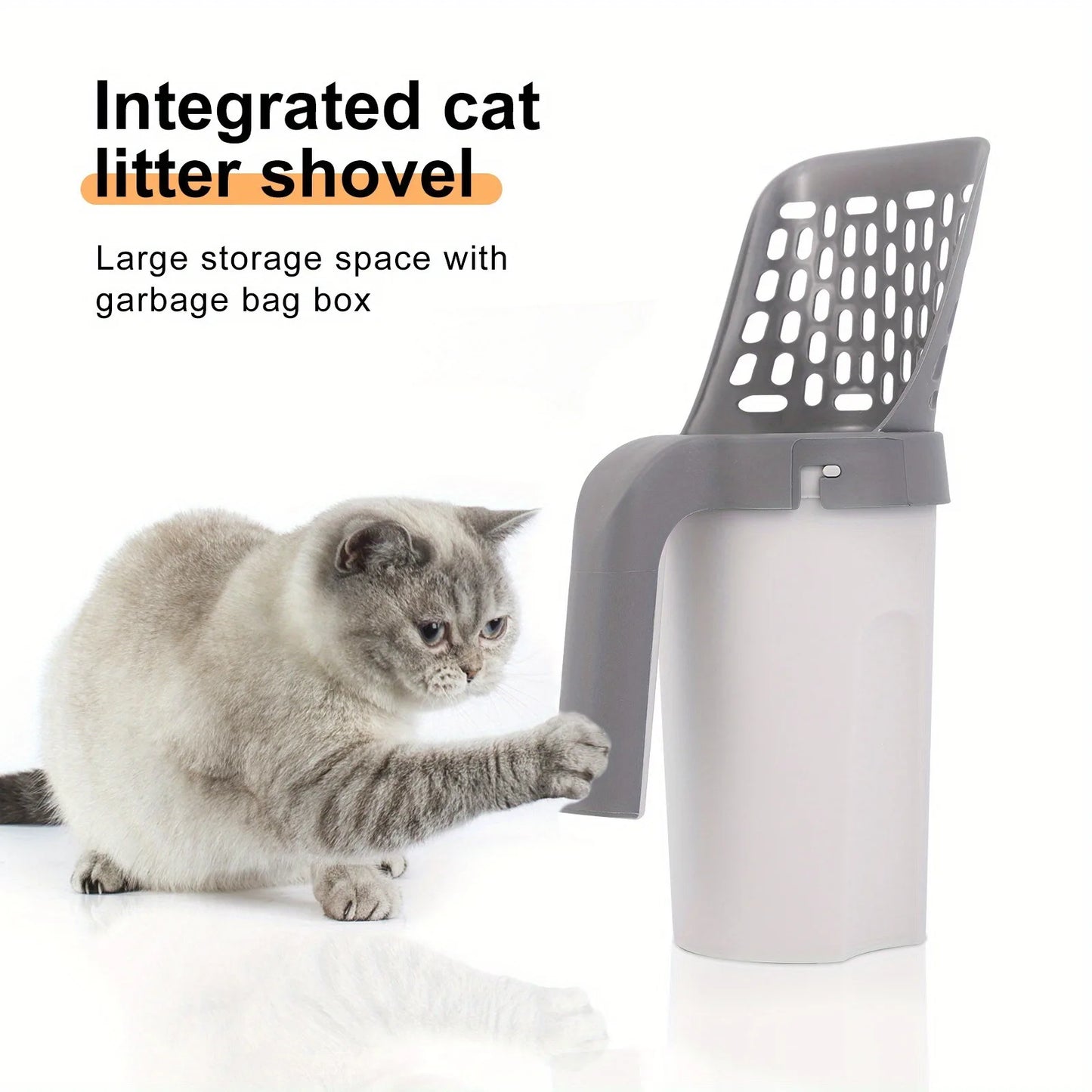 Integrated Cat Litter Scoop with Trash Can – All-in-One Waste Shovel & Bin System for Easy Cleanup