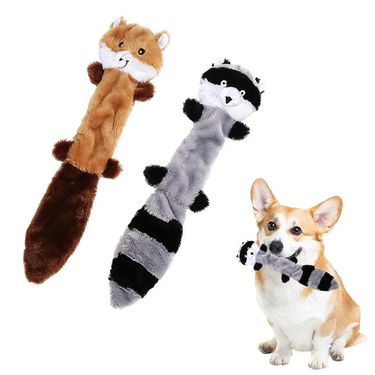 Stuffing-Free Squeaky Dog Toy, Fox, Raccoon, Squirrel – Mess-Free Plush Chew Toy for Small, Medium & Large Breeds
