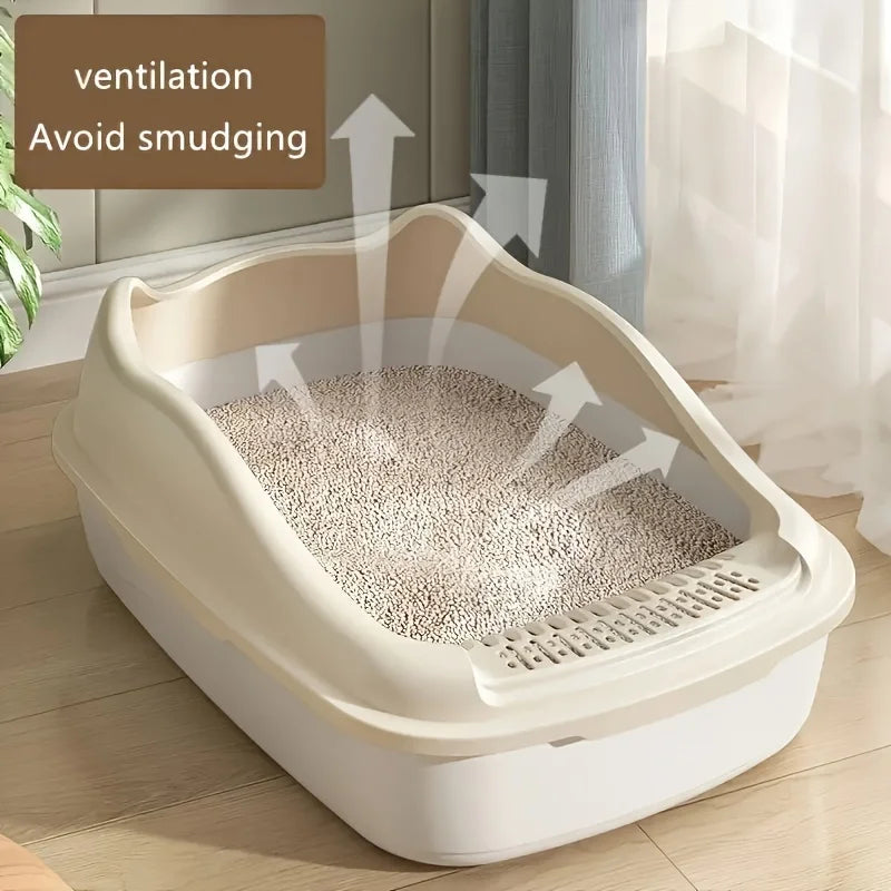 Semi-Closed High-Sided Cat Litter Box with Scoop – Splash-Proof Odor Control Tray in 2 Sizes