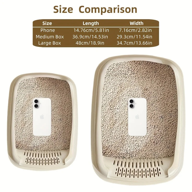 Semi-Closed High-Sided Cat Litter Box with Scoop – Splash-Proof Odor Control Tray in 2 Sizes