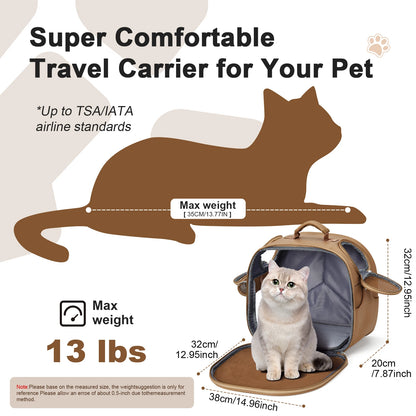 Lightweight Hands-Free Pet Travel Backpack – 2-Way View Windows & Waterproof Design for Cats up to 13lbs