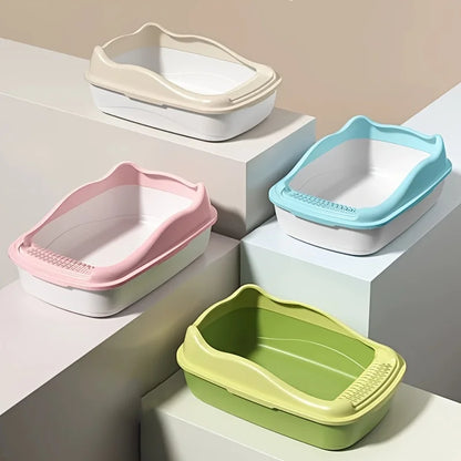 Semi-Closed High-Sided Cat Litter Box with Scoop – Splash-Proof Odor Control Tray in 2 Sizes