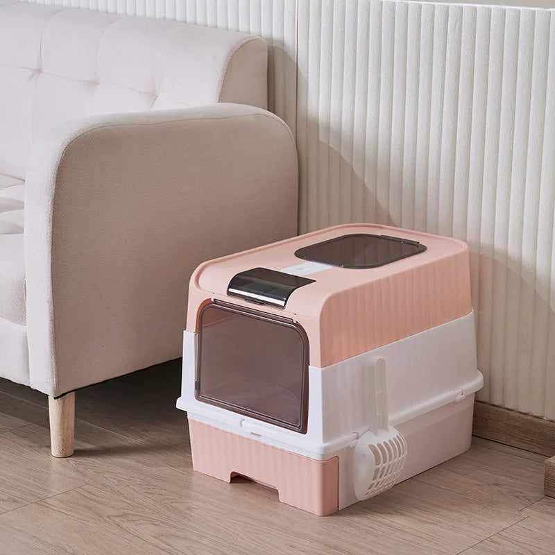 Space-Saving Foldable Pet Litter Box – Totally Closed Odor Control Sandbox for Large Cats