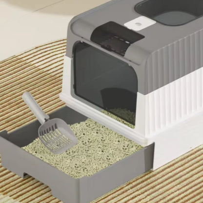 Space-Saving Foldable Pet Litter Box – Totally Closed Odor Control Sandbox for Large Cats