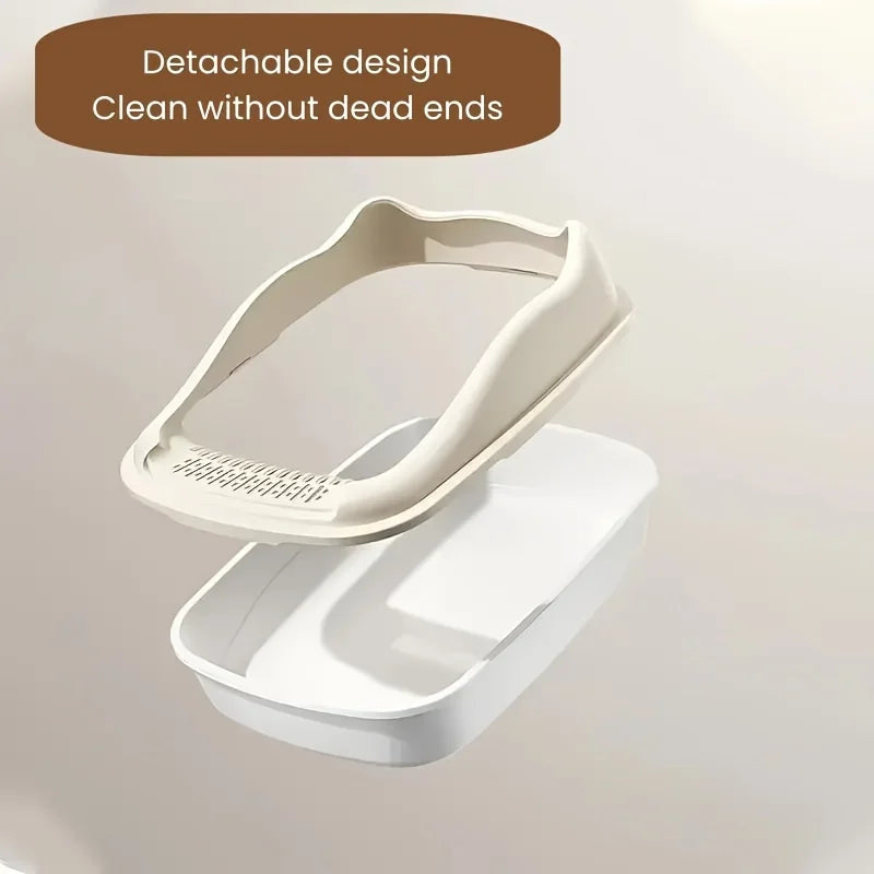 Semi-Closed High-Sided Cat Litter Box with Scoop – Splash-Proof Odor Control Tray in 2 Sizes