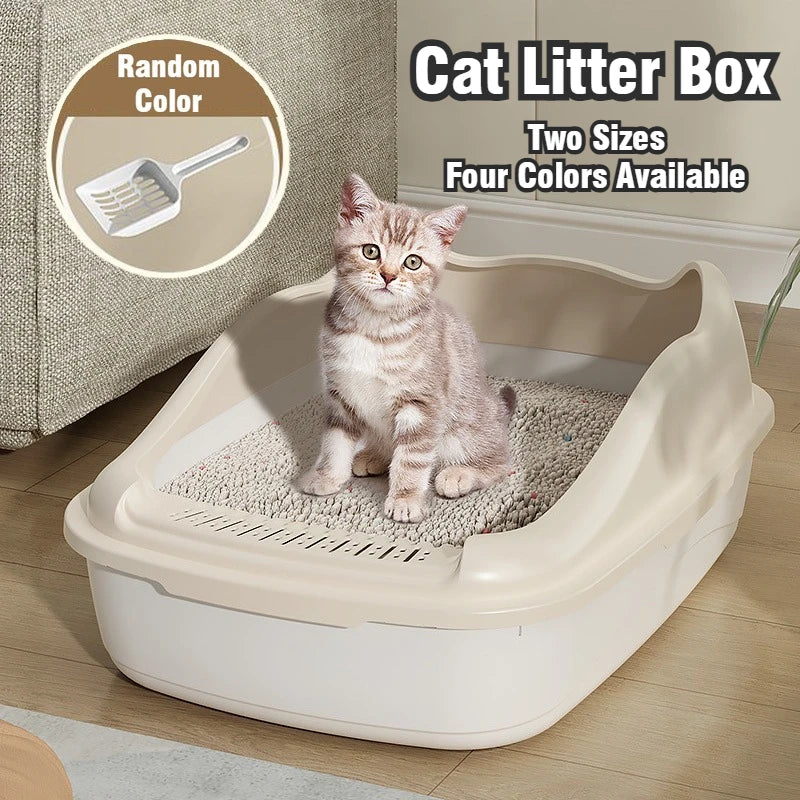 Semi-Closed High-Sided Cat Litter Box with Scoop – Splash-Proof Odor Control Tray in 2 Sizes