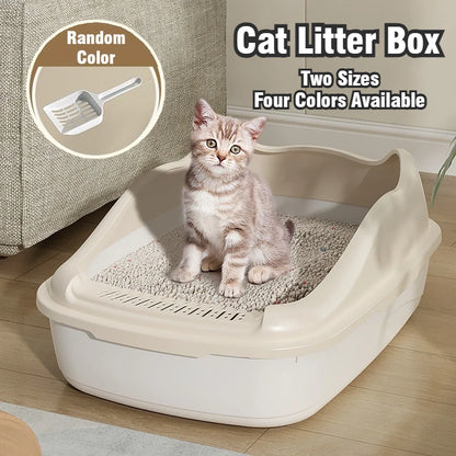 Semi-Closed High-Sided Cat Litter Box with Scoop – Splash-Proof Odor Control Tray in 2 Sizes
