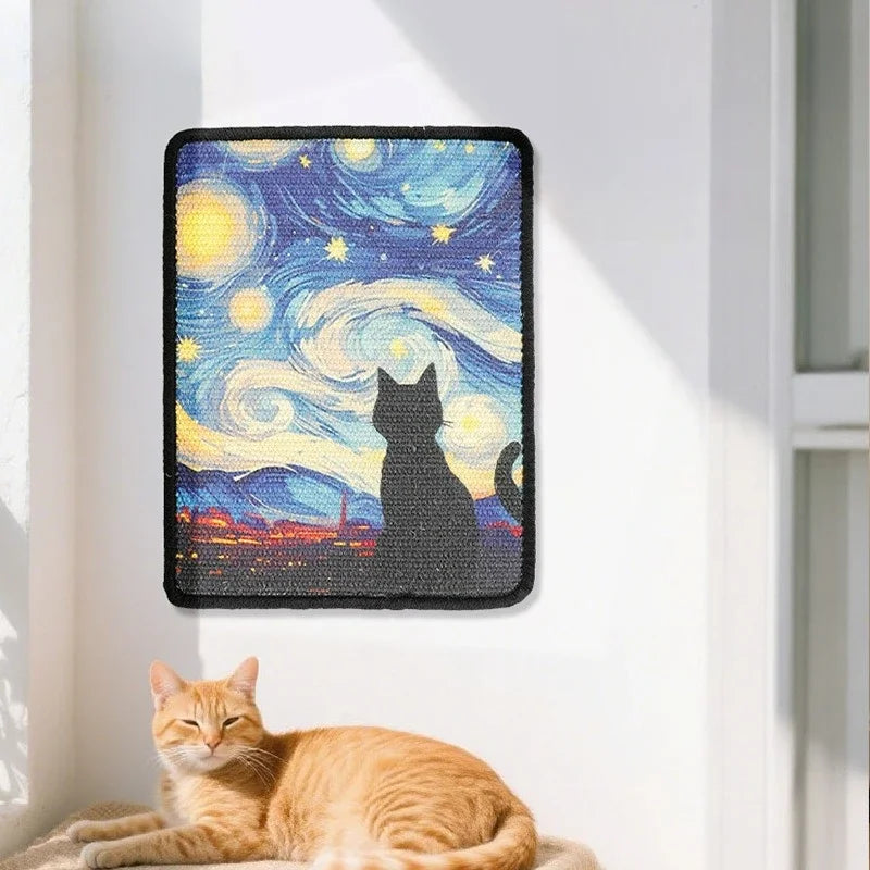 Wall-Mounted "Oil Painting" Cat Scratcher – Natural Sisal Scratch Mat for Indoor Cats & Furniture Protection